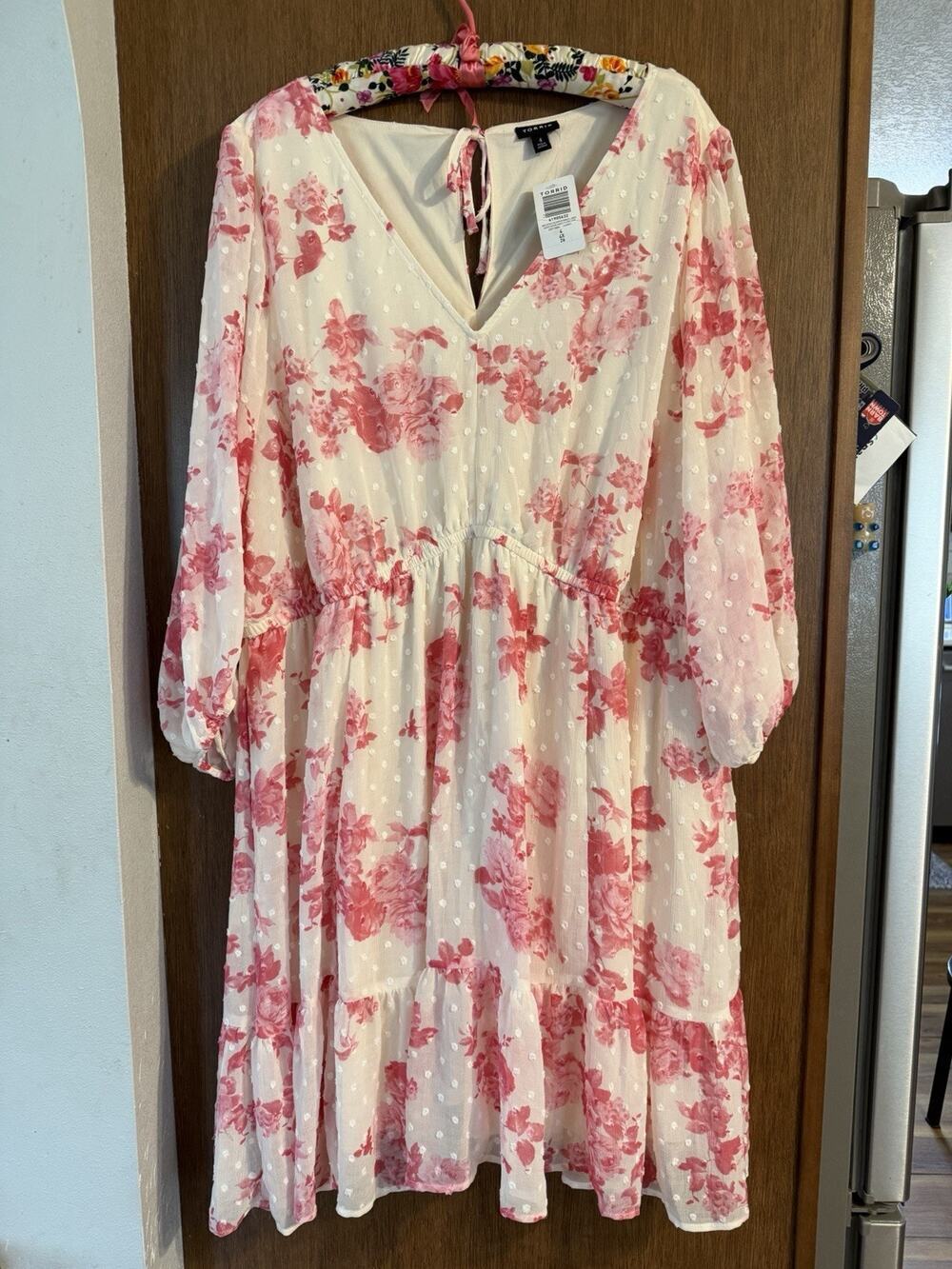 Torrid MINI CLIP DOT VOLUMINOUS BABYDOLL DRESS MONOCHROME ROSES FLORAL NWT sz 4x